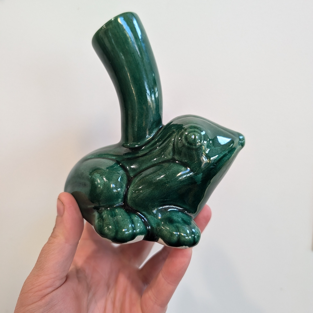 Green Ceramic Frog Reptile Accessory